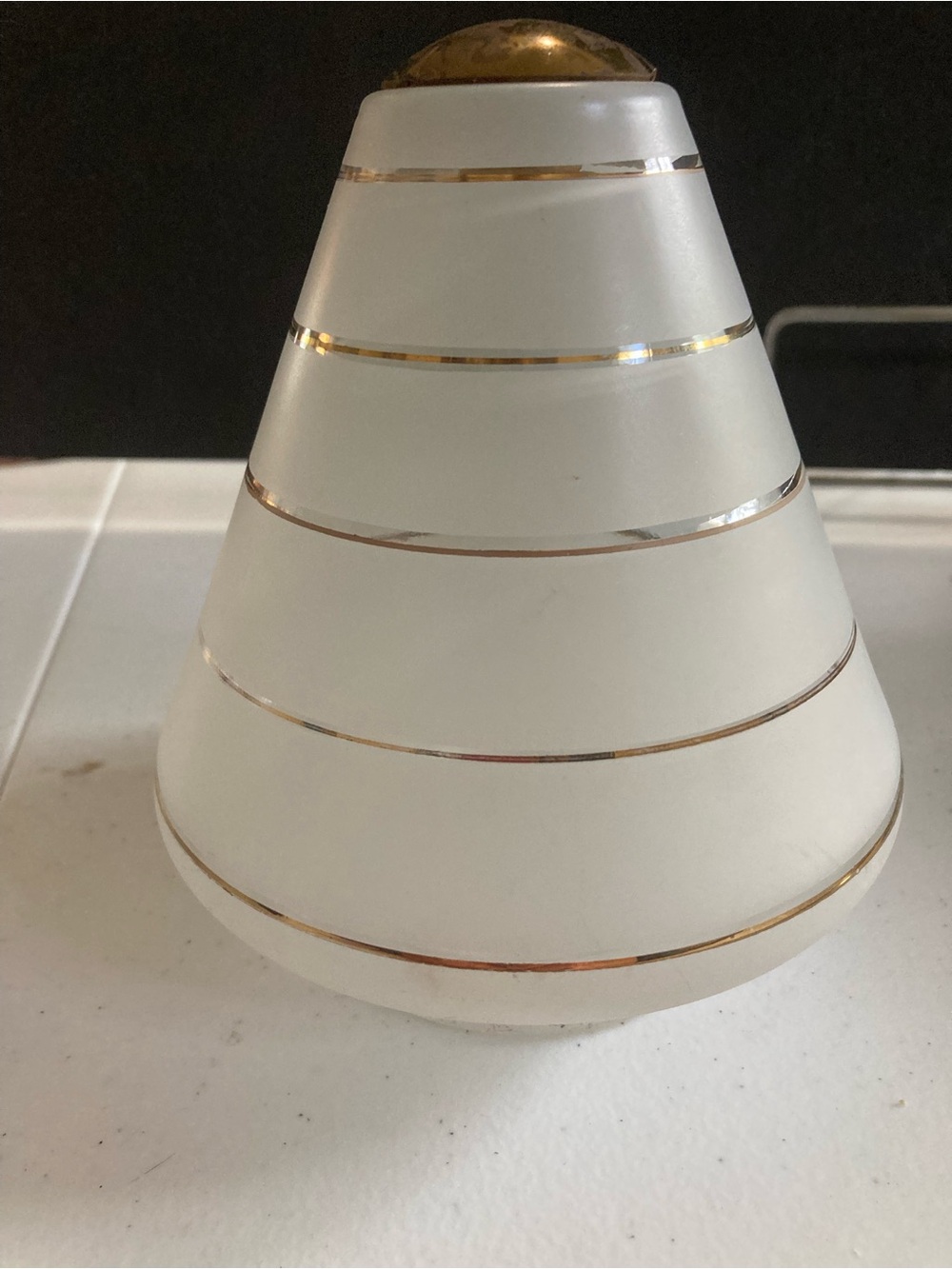 Vintage Art Deco White Frosted Glass Lamp Shade Globe Accent with Gold Bands